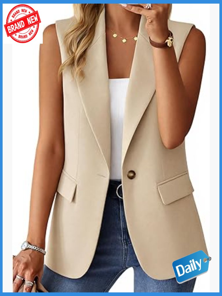 Lightweight Sleeveless Blazer Vest - Fully Lined Office Workwear Top With